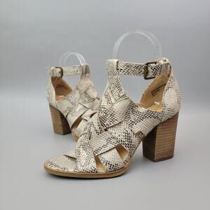 Beast Fashion Women Alma Snake Print Black Heeled Sandals Ankle Strap Buckle 7.5